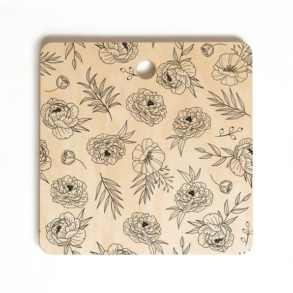 Society6 Emanuela Carratoni Floral Line Art Square Cutting Board, 11.5" x 11.5"