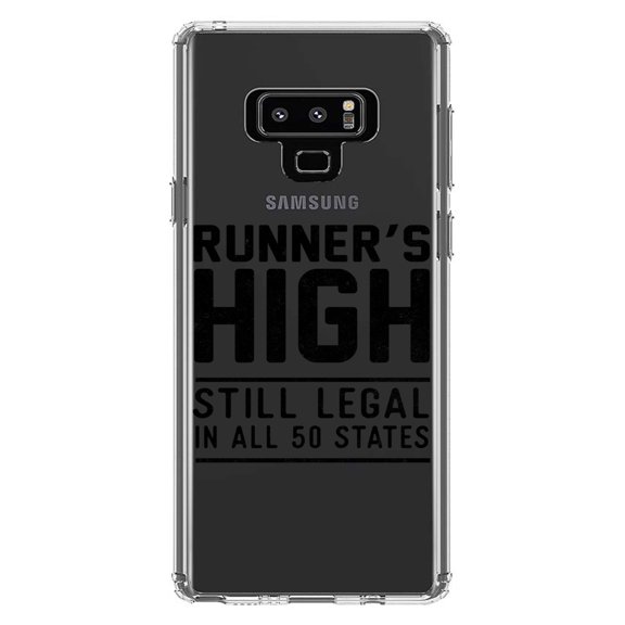 DistinctInk Clear Shockproof Hybrid Case for Samsung Galaxy Note 9 - TPU Bumper Acrylic Back Tempered Glass Screen Protector - Runner's High Still Legal in All 50 States