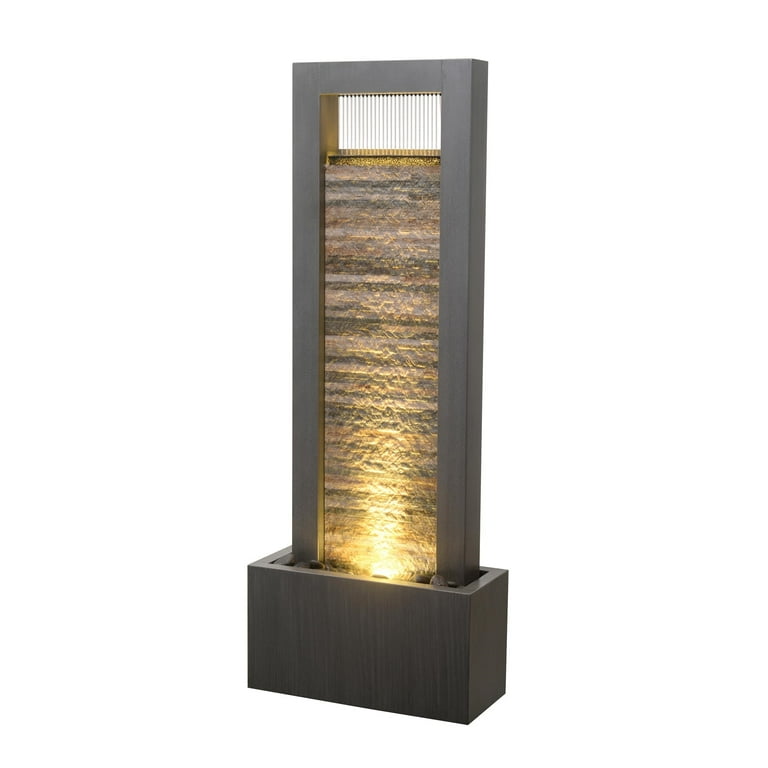 Hi-Line Gift Ltd 79532-M-GY Zen Garden Metal Fountain with Stone