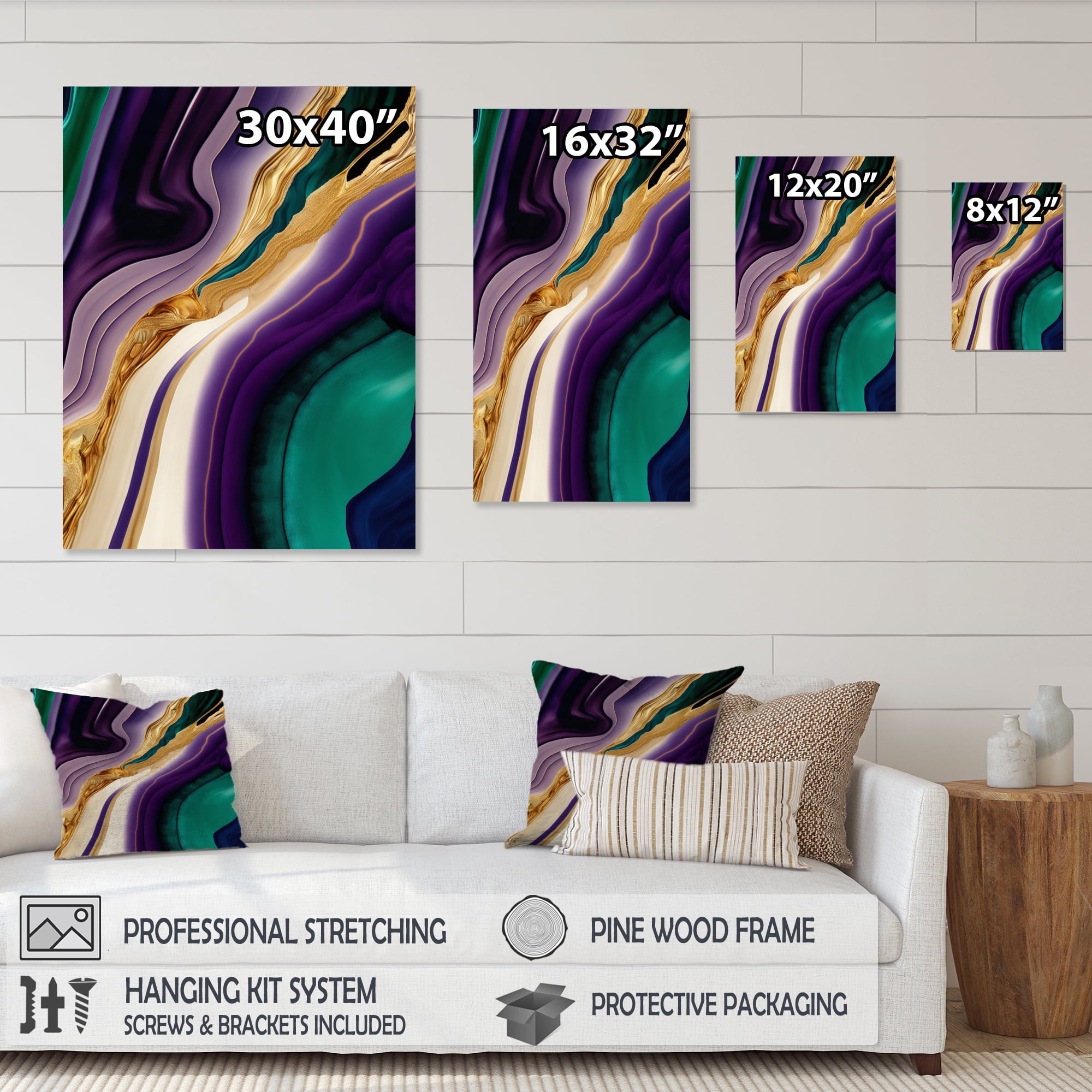 Designart Purple, Green And Gold Bold Strokes II Canvas Wall Art