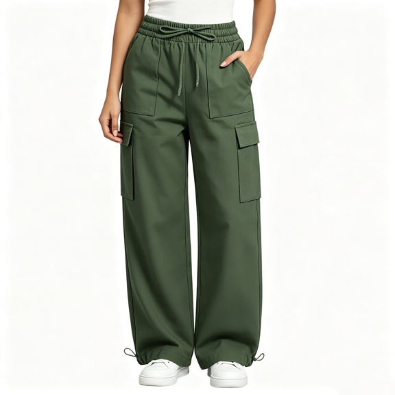Nugftut Cargo Pants for Women High Waist Drawstring Outdoor Joggers Multi-Pocket Casual Work Trousers