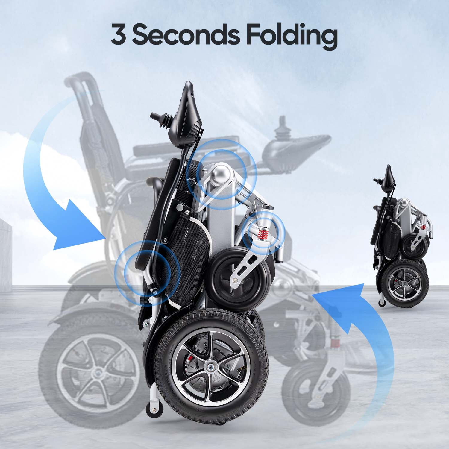 Morrean Electric Wheelchairs for Adults Seniors,Foldable Motorized Wheelchair,All Terrain,Up to 300lbs,500W Motors,25 Miles Range,Black Silver