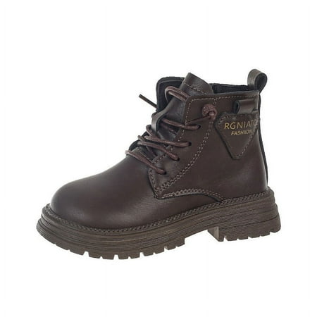

Povozer Girls Boots Fashion Girls s Short Boots Autumn and Winter Big Children s Leather Soft-Sole Ankle Boots(Brown 5-5.5 Years)