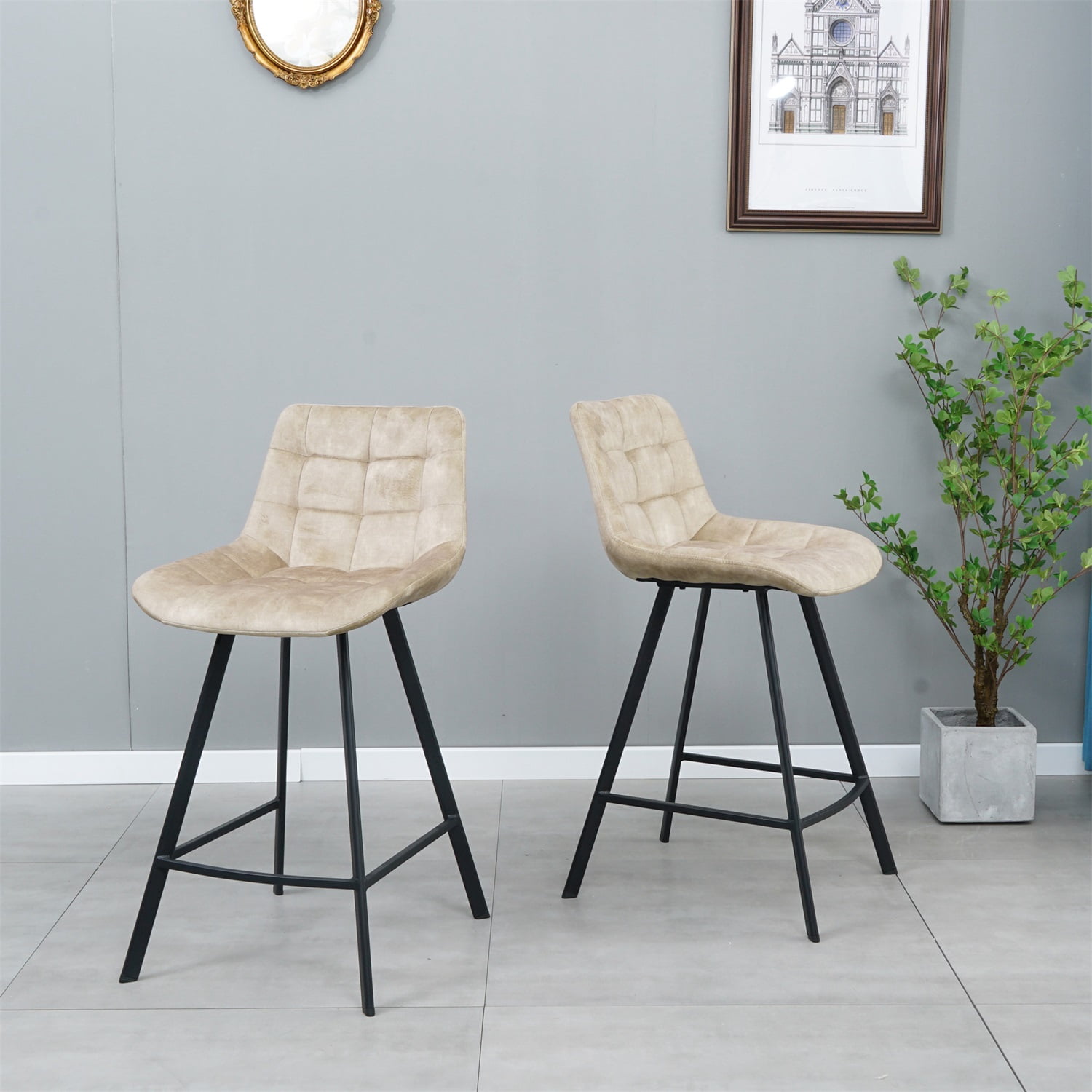 Kadyn Modern Iron High Counter Leisure Bar Chair, Comfortable Nordic Metal Bar Stool Set of 2, Metal Bar Chair for Kitchen Counter, Cream Color