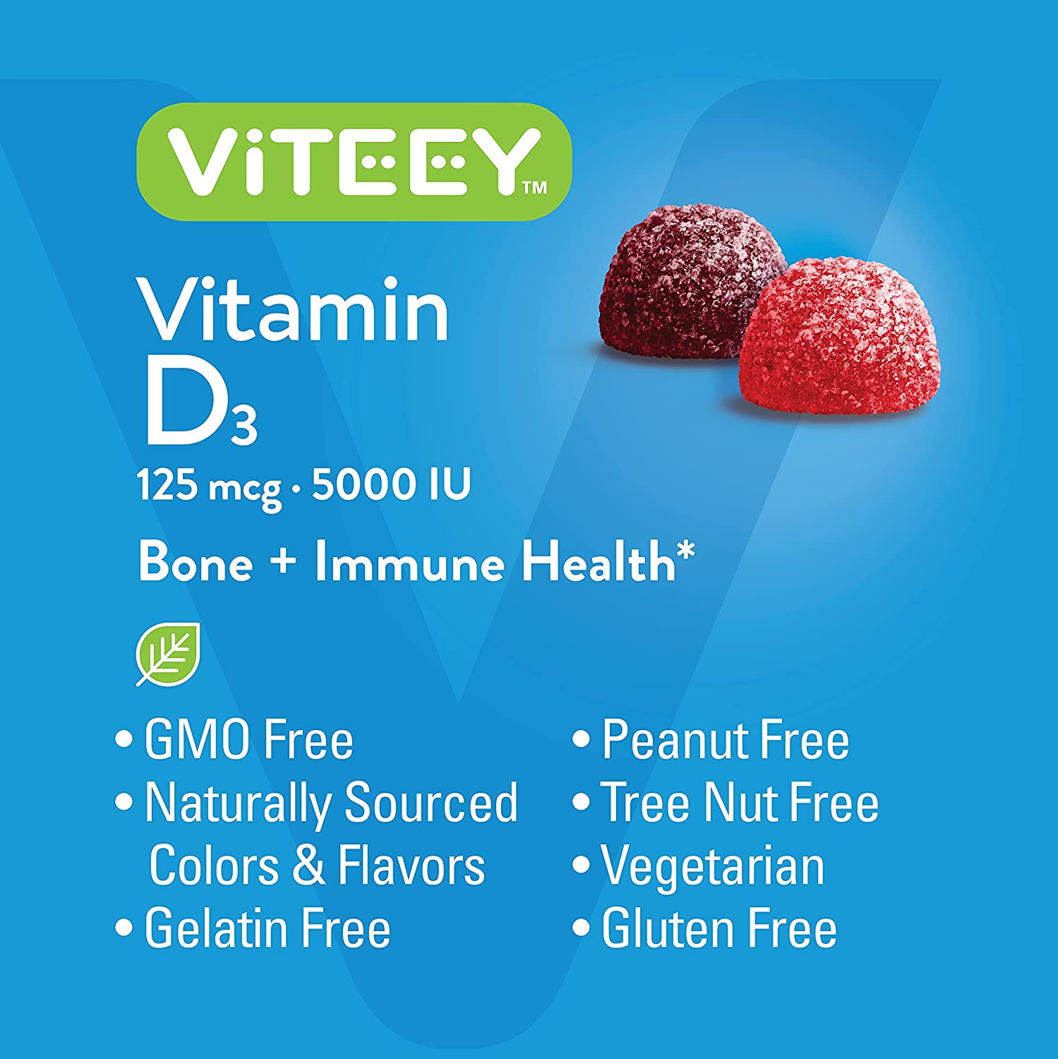 VITEEY Vitamin D3 Gummies 5000 IU, Bone and Immune Support, Berry Flavor, 60 Count, 2 Pack