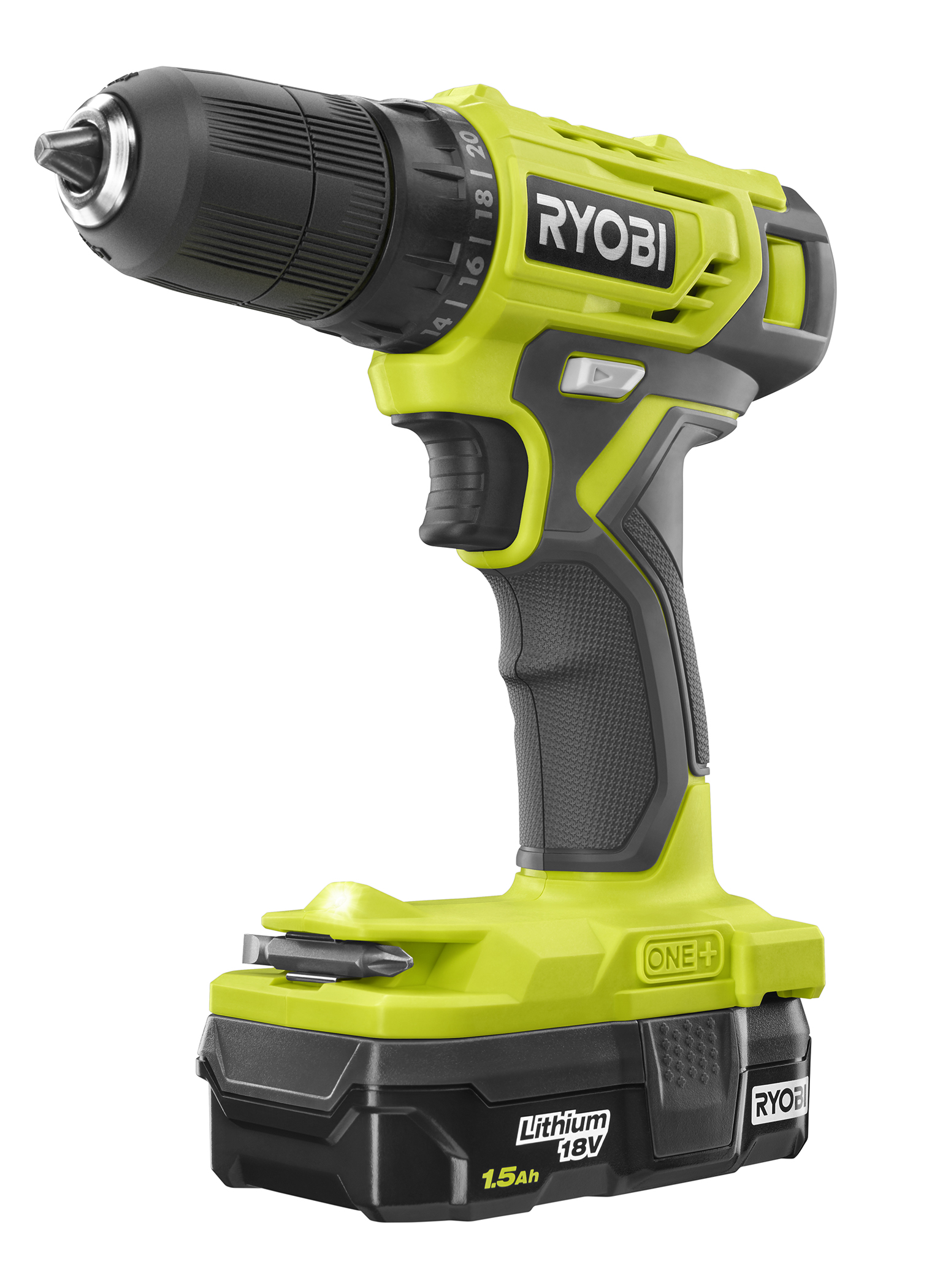 Ryobi 18V Cordless Drill Driver 1/2 inch 1.5 Ah Battery 515 in lbs Torque