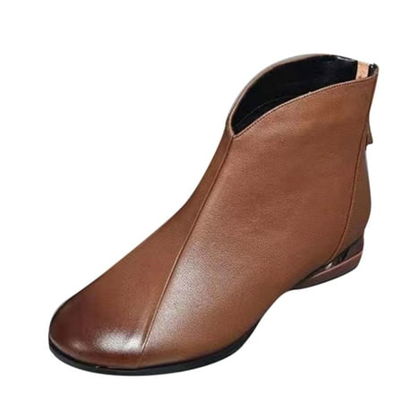 

Street Casual Female Boots Fashion Autumn And Winter Women Ankle Boots Flat Bottom Low Heel Thick Heel Round Toe Solid Color Back Zipper Casual Style