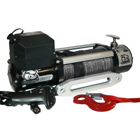 BULLDOG WINCH 10014 8000LB WINCH W/5.2HP SERIES WOUND MOTOR,100FT SYNTHETIC ROPE, ALUM FRLD