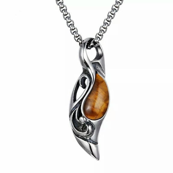 QQTDFG Cool Mens Tiger Eye Stone Pendant Necklace Stainless Steel Men Vintage Gift-default
