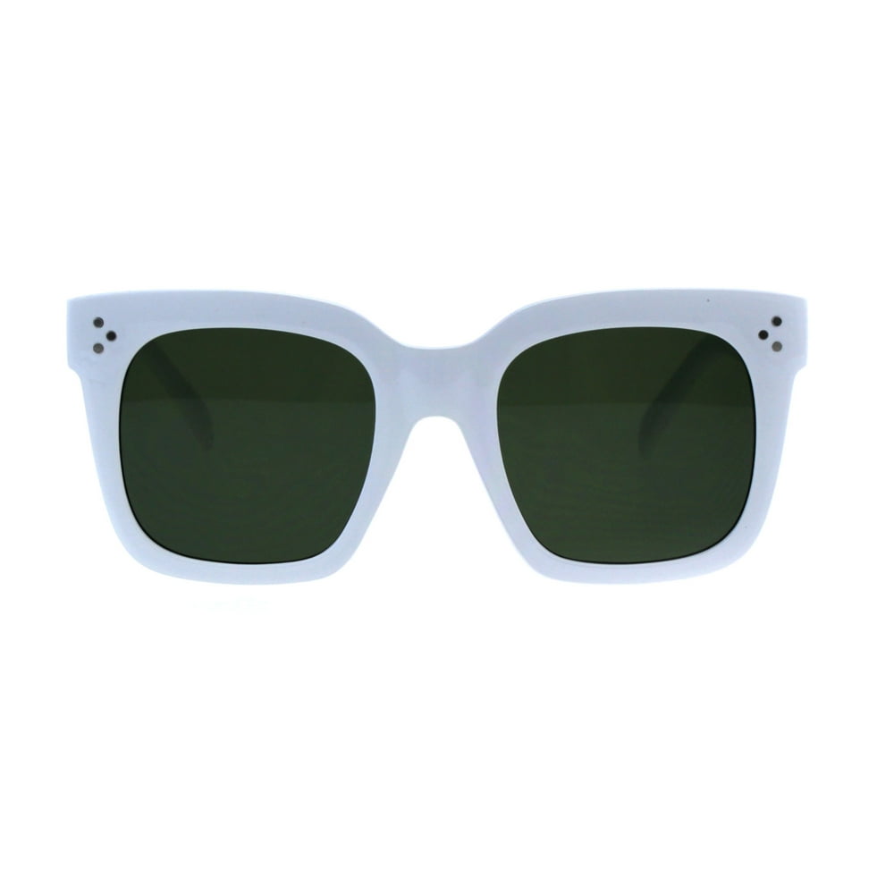 Sa106 Womens Mod Oversize Rectangular Thick Horn Rim Plastic Sunglasses White 
