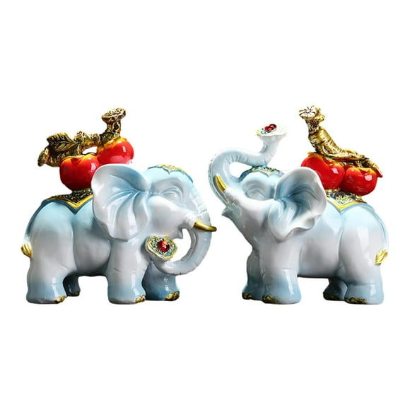Tnarru 2 Pieces Elephant Statue Decor Elephant Figurine Artwork Desk Elephant Sculpture Elephant Ornament for Cabinet Bar Decoration Blue