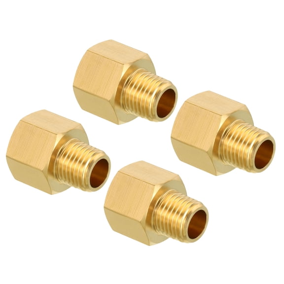 1/4 NPT NPT Male x 3/8 NPT NPT Female Brass Pipe Fitting Hex Reducer Adaptor, 4 Pack
