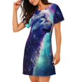 thumbnail image 2 of Vsdgher Motif Loup Étoilé Multicolore Chemise de Nuit à Manches Courtes Col Rond Mignonne Robe de Nuit Confortable, 2 of 6