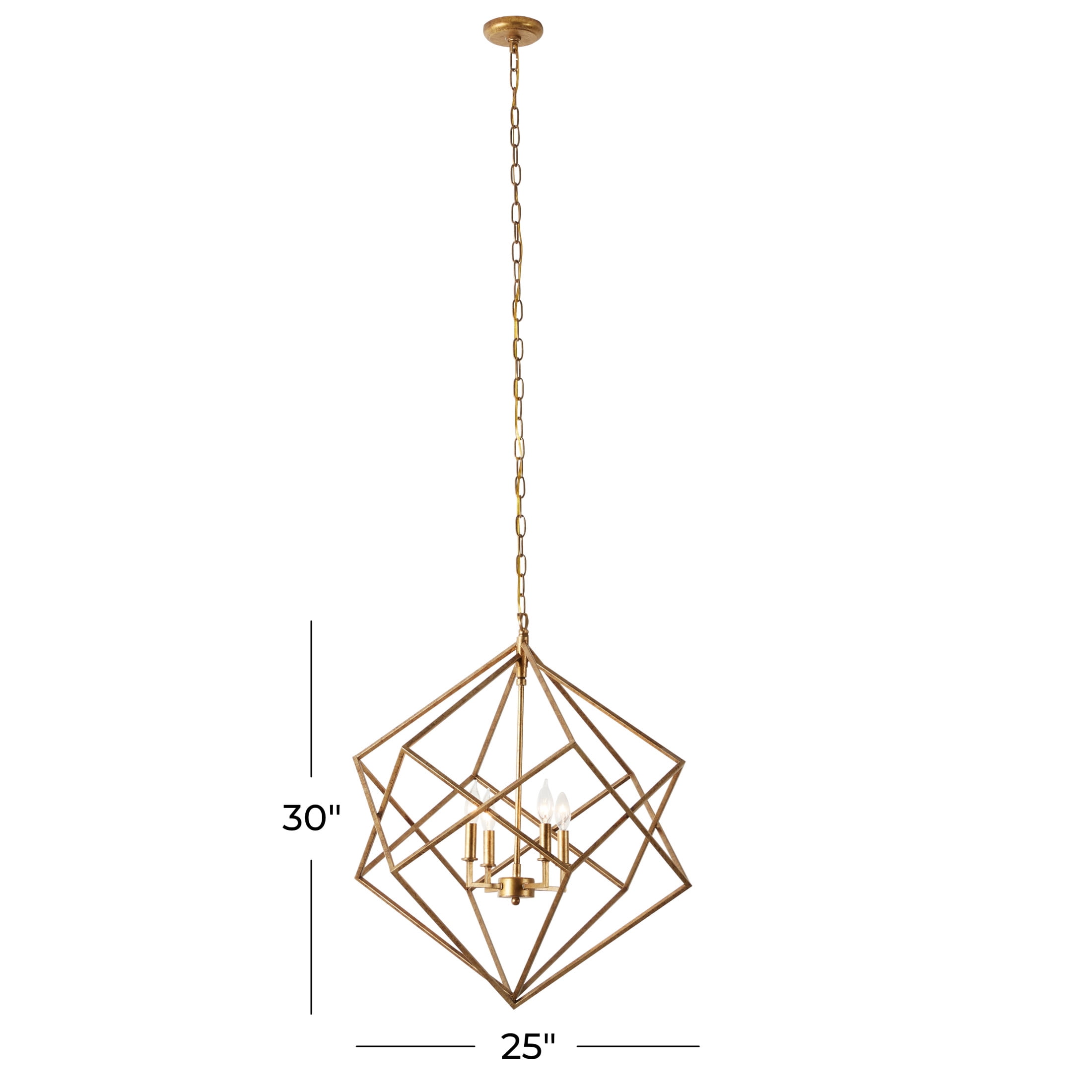 DecMode Modern Metal Gold Geometric Chandelier with Link Style Chain, 25"W x 30"H