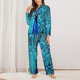 thumbnail image 2 of Balery Beautiful Blue Peacock Conjunto de Pijama con Estampado para Mujer, Conjunto de Dos Piezas con Manga Larga, Ropa de Dormir Suave con Bolsillos, Pijamas Cómodos-Medium, 2 of 7
