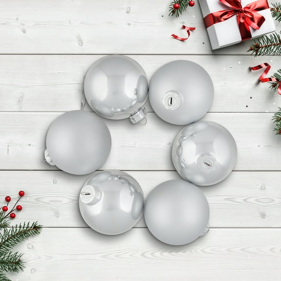 Northlight Shiny and Matte Christmas Glass Ball Ornaments - 3.25" (80mm) - Silver - 6ct