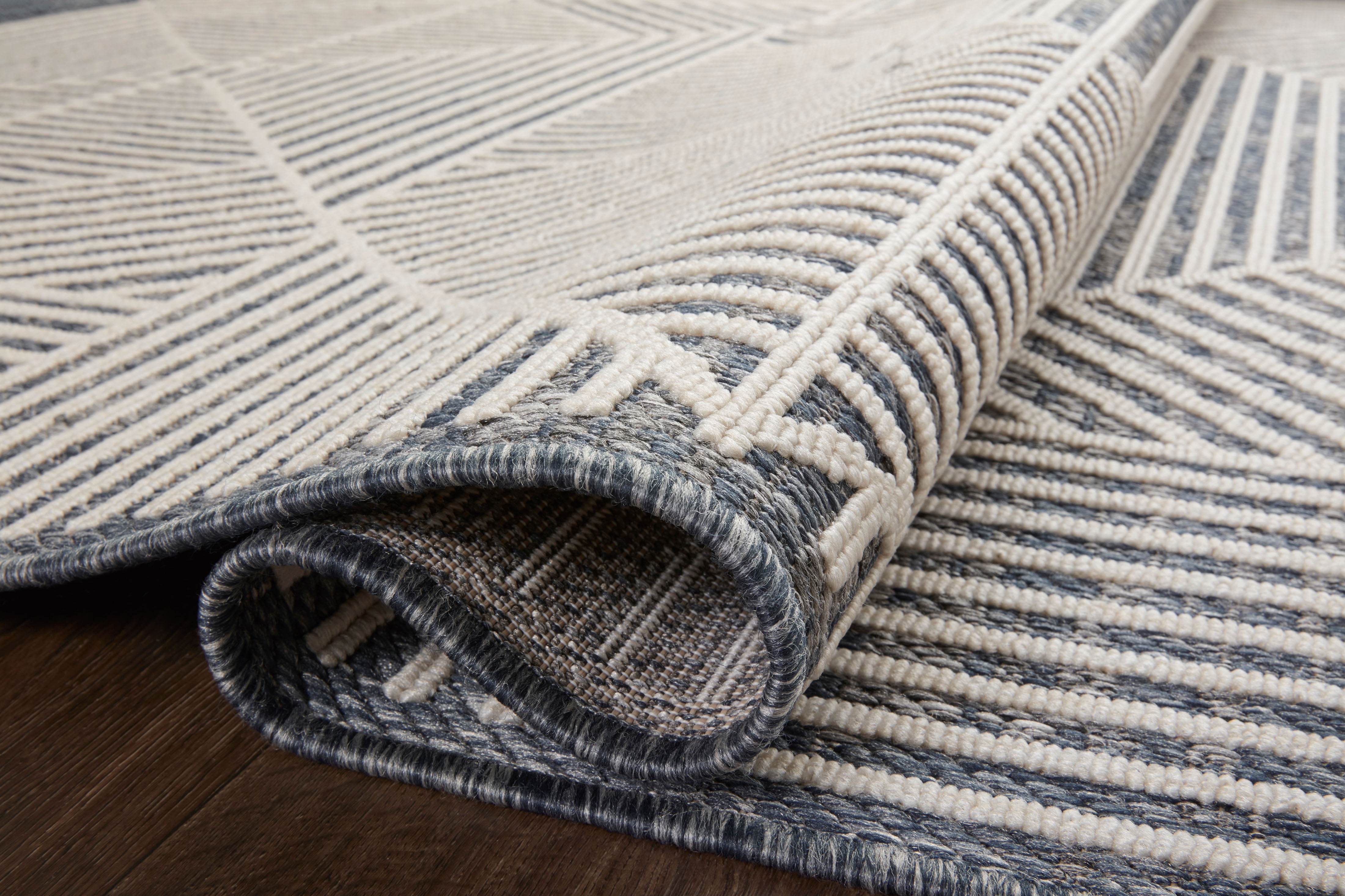 Indoor Outdoor Loloi Rainier Denim / Ivory 2'-3" x 7'-7" Runner Rug