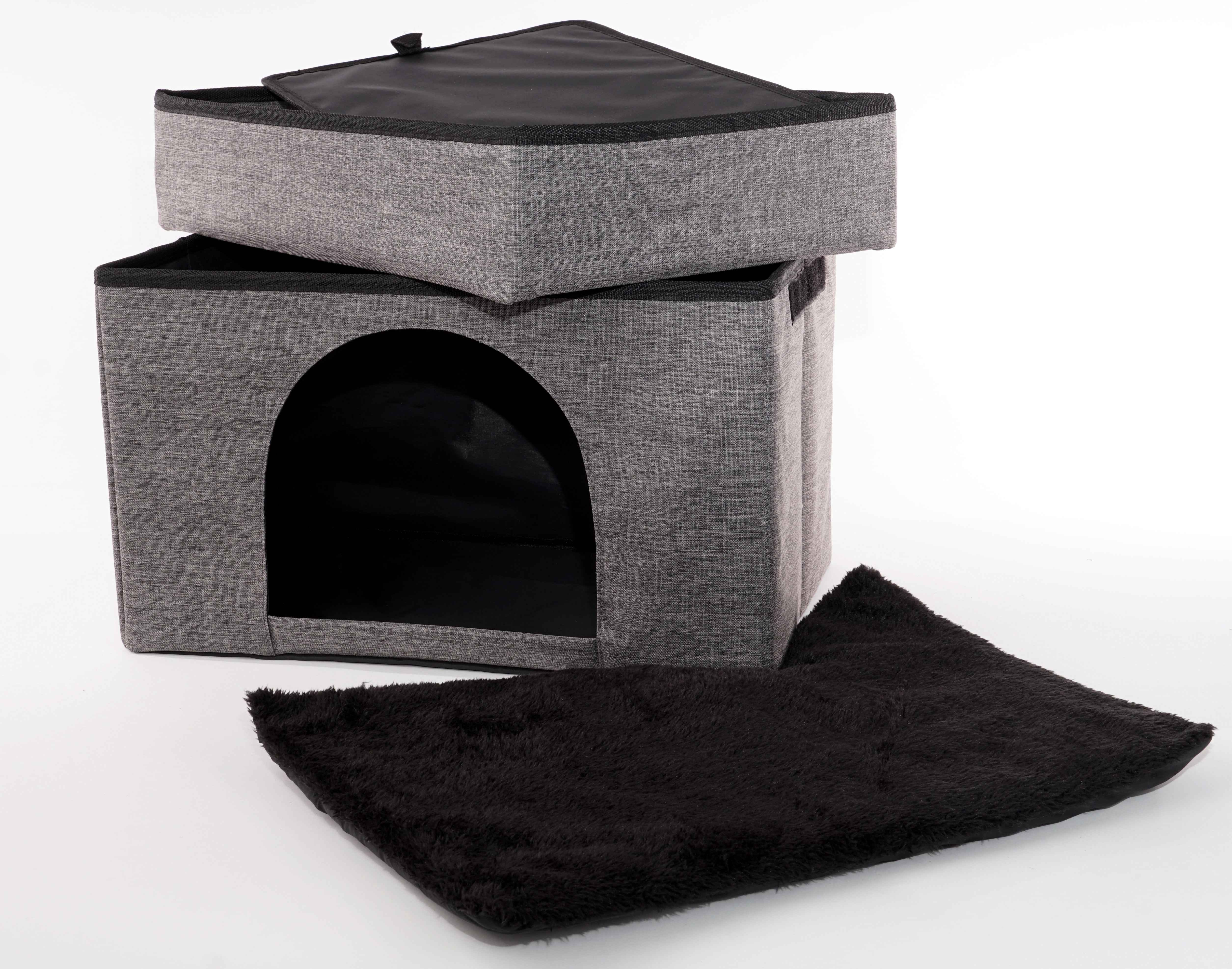 Precious Tails HomeBase Rectangular 2-Tier Collapsible Pet Cat Cave Bed, Item Weight 4 lb