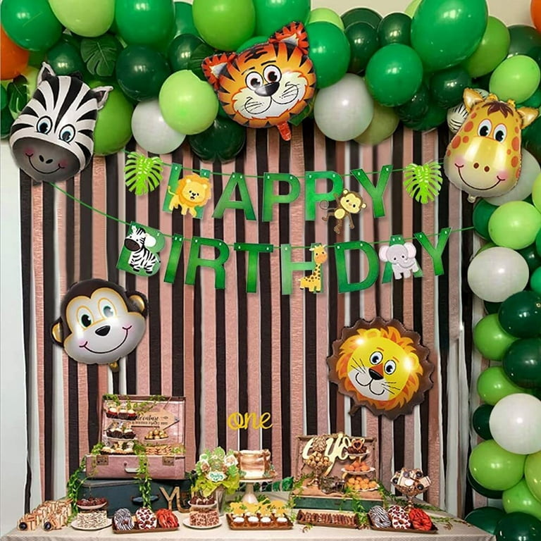 MMTX Wild One Birthday Decoration, Jungle Safari Theme 1st Birthday  Decoration with Banner, Boho Lions Giraffe Foil Balloon, Wild One Green  Balloons