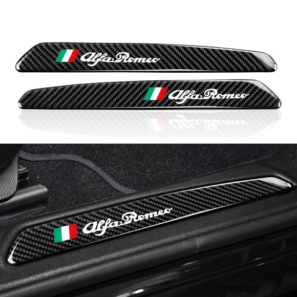 2PCS Car Threshold Protection Sticker Decals Trim Real Carbon Fiber Scuff Plate Door Entry Guard compatible with Alfa Romeo Giulia 2017 2018 2019 2020 2021 2022 Accessories -- Stelvio Not Fit (Black)