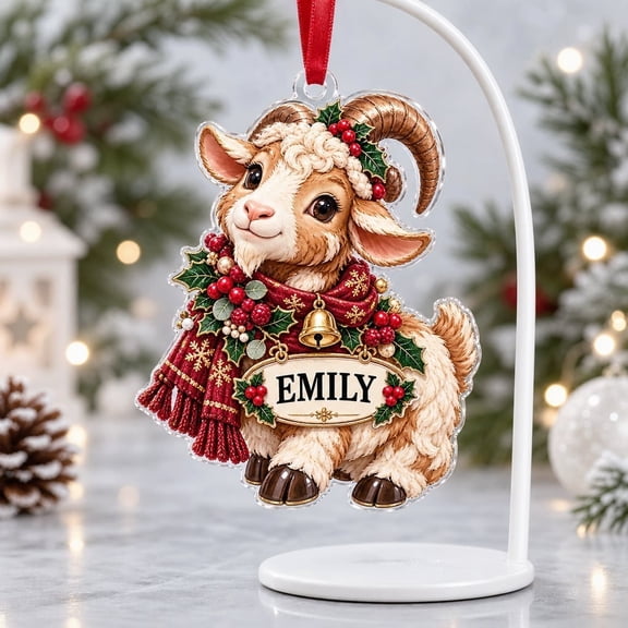 Ornament Christmas Ram Design Acrylic Hanging Decor for Christmas, Tree Hanging Decoration, Holiday Decor, Collectible Keepsake