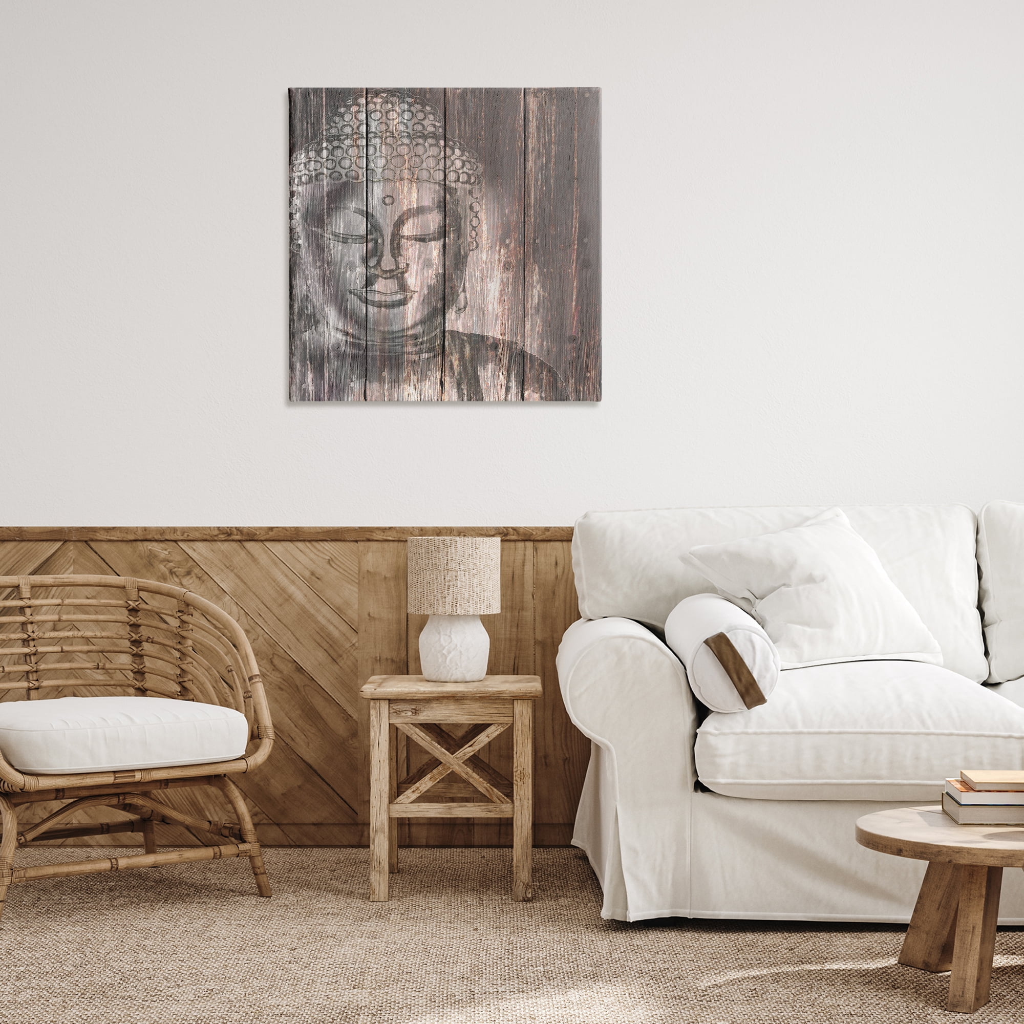 Stupell Industries Rustic Buddha Face Religious & Spiritual Painting Wrapped Canvas Art Print Wall Art, 30 x 30