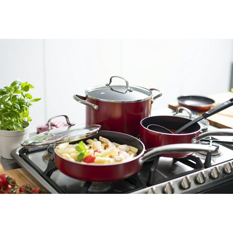10 Pc Cold-Forged Induction Ceramic Cookware Set - Red
