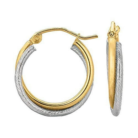Jewelstop 14K 2 Tone Gold Double Round Hoop Earrings - 4x20 mm, 1.2gr.