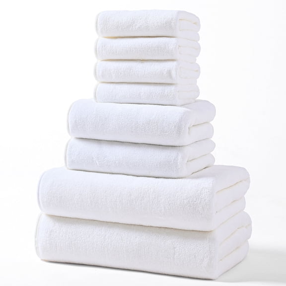8-Piece Towel Set with 2 Bath Towels 2 Hand Towels 4 Washcloths - 300GSM Hotel Grade Cotton Blend for Bathroom Spa Gym Guest Use - Fast Absorbing Soft Towels for Home Bath Beach Travel