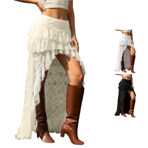XIAONU Women's Asymmetrical Skirt High-Low Ruffled Casual Everyday Maxi Skirt