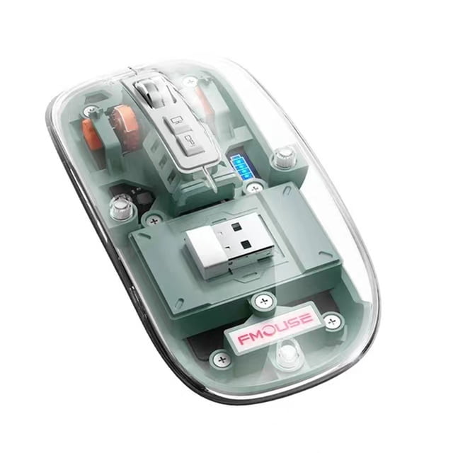 TFixol Souris Sans Fil Transparente à Trois Modes avec Éclairage RVB, Conception à 5 Touches, Batterie 400 mAh, Portée de 10 m, DPI Réglable (800-2400), Compatible avec Windows et Mac, Vert
