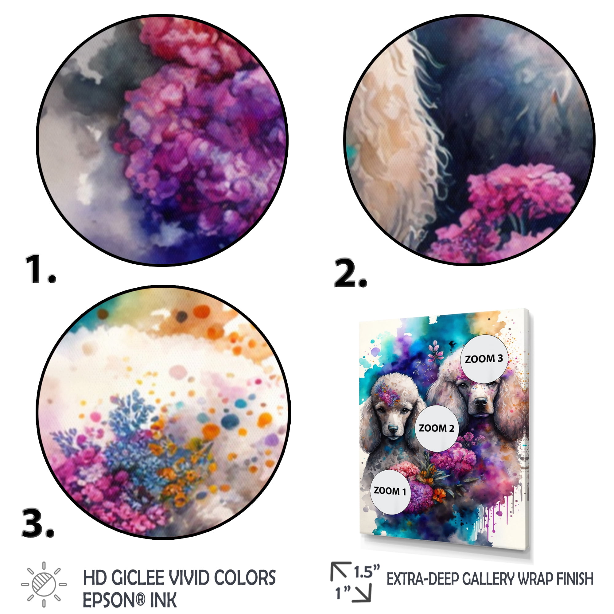 Designart Cute Poodles Dog Floral Art Canvas Wall Art