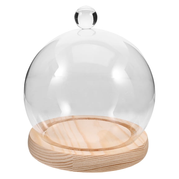 EXHUMKY Clear Glass Dome with Wooden Base for Preserved Flowers, Indoor Decorative Display Cover, Home and Office Decor
