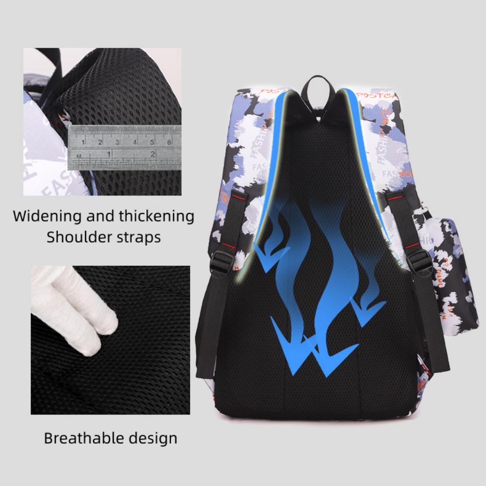 Juuar Girls Backpack with Crossbody Bag & Pencil Case, Printed School Bag Trendy Kids Bookbag School Backpack for Boys, Blue