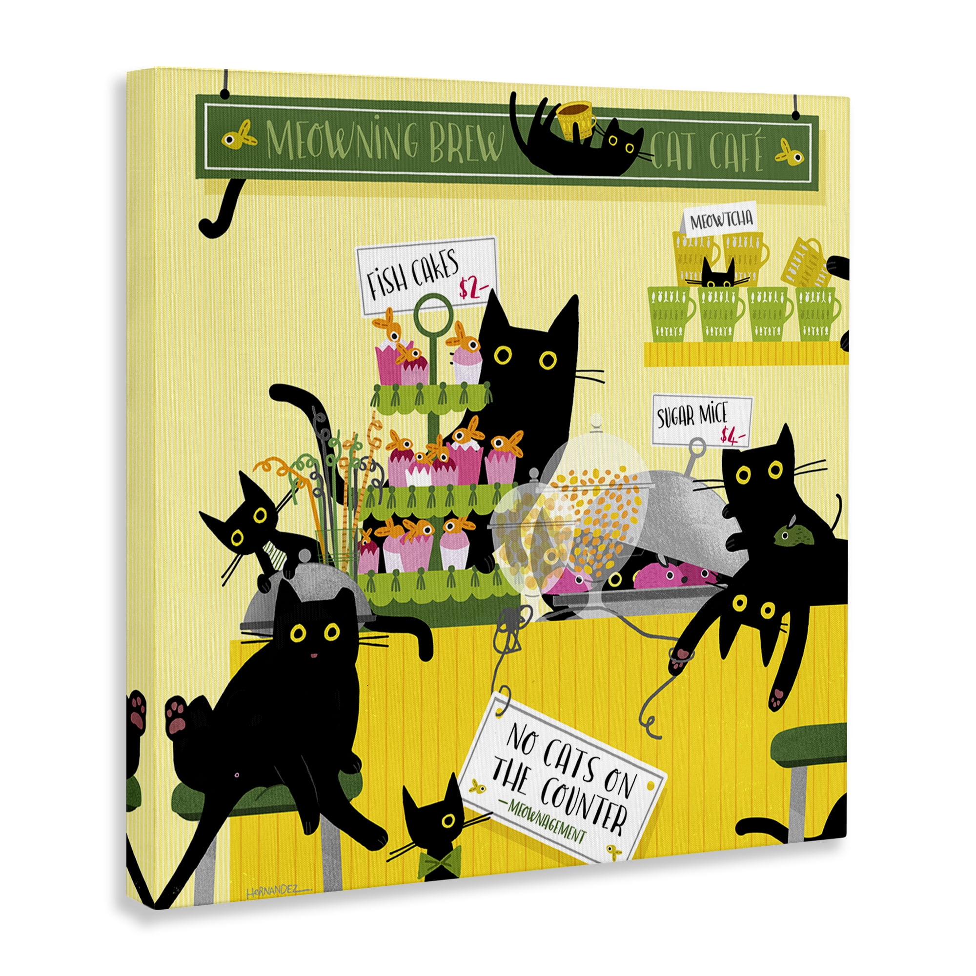 Stupell Industries Silly Cat Café Bakery Animals Painting Wrapped Canvas Art Print Wall Art, 36 x 36