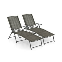 Resenkos Outdoor Chaise Lounge Chair, 2 Piece Patio Folding Chaise Lounge Chairs Recliner with 6-Level Backrest-Coffee, Portable Recliner for Lawn Garden Beach Yard