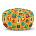 thumbnail image 1 of Jungle Pouf Cover with Zipper, Elephants Ornate Details Cartoon Jungle Mammal Thailand Zoo Animal, Soft Decorative Fabric Unstuffed Case, 30" W X 17.3" L, Multicolor, by Ambesonne, 1 of 5