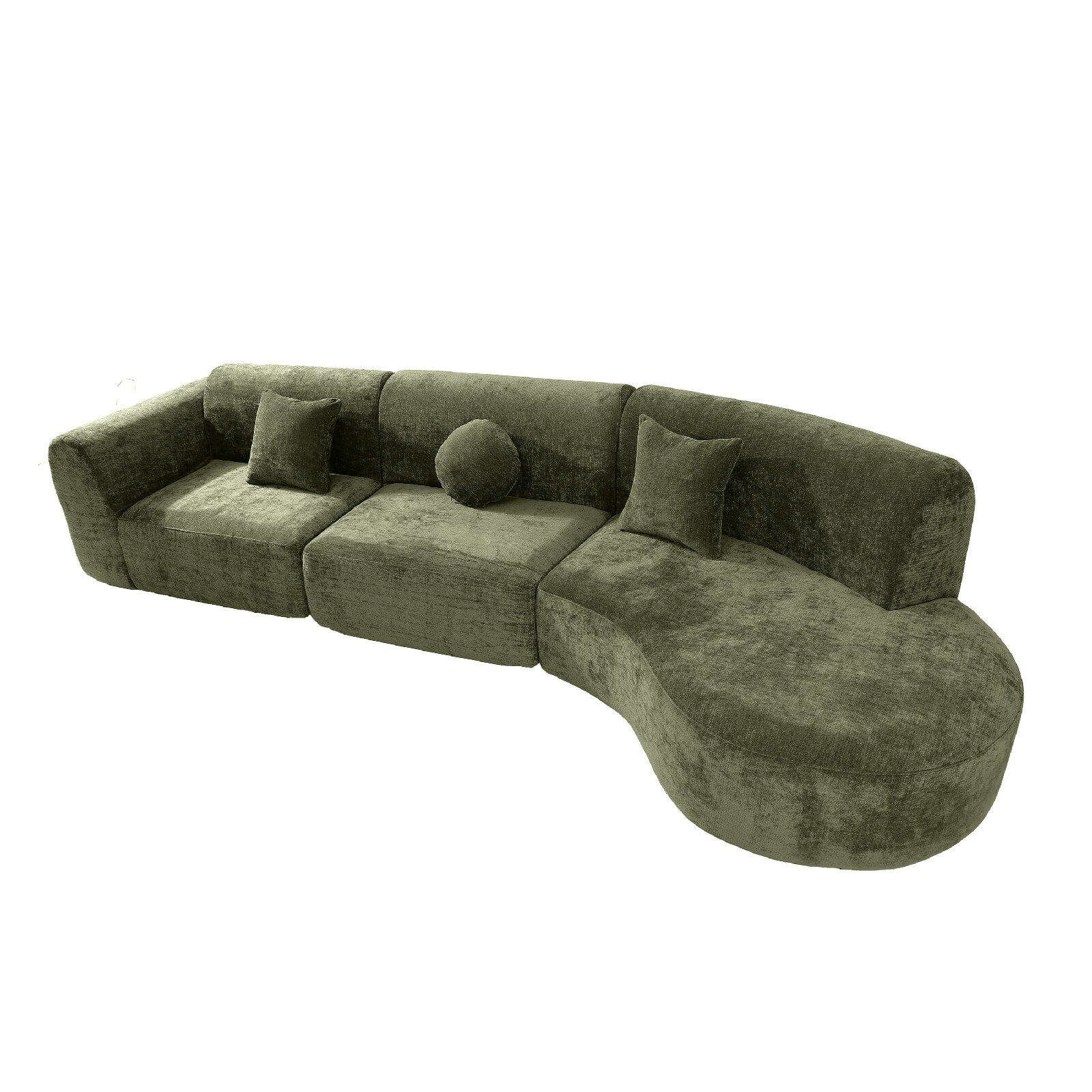 140" Modern Curved Sectional Sofa with High-Density Fully Compressed Sponge and Chaise Lounge, 3-Piece Set, Fully Assembled Right Hand Facing, Perfect for Living Room, Lounge, Green