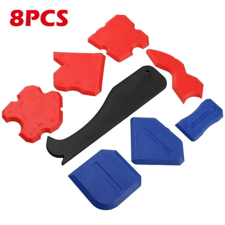 8 pcs Silicone Scraper Caulking Grouting Tool Sealant Finishing Cleaning Kit Set , for Bathroom Kitchen Room Cleaning Tool Kit (4 Red 3 Blue 1