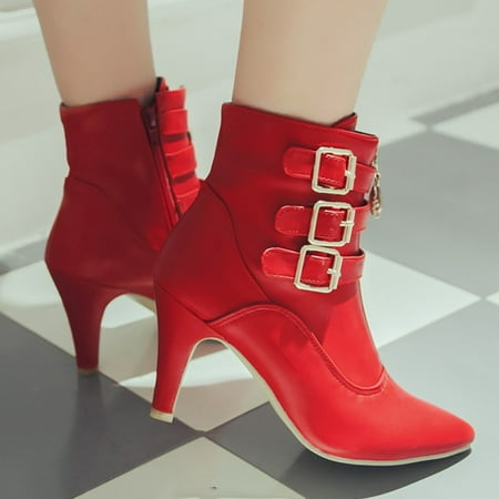 

MIASHUI Fashion Women Square High Heels Zipper Solid Color Short Boots Pointed Toe Shoes Women Sneakers Shoes Wedges Women Shoes Casual