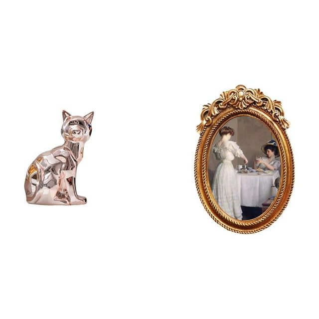 Figura decorativa de gato para escritorio, marco de fotos, adorno de resina y cerámica con diseño vintage y líneas elegantes, ideal para el hogar o la