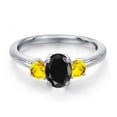 thumbnail image 3 of Gem Stone King 925 Sterling Silver Black Sapphire and Yellow Sapphire Engagement Ring for Women | 1.42 Cttw | Oval 7X5MM | Gemstone September Birthstone | Size 9, 3 of 6