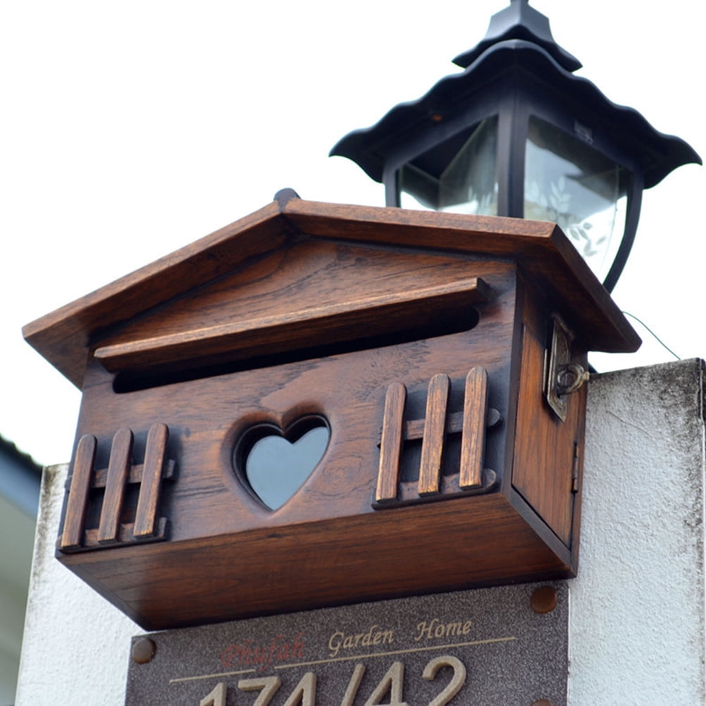 DINHEAROM Rustic Mailbox Waterproof Dark Brown Wood 1Pcs for Company