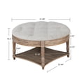thumbnail image 6 of Large Round Ottoman Coffee Table with Storage, 2-Tier Button Tufted Upholstered Ottoman with Wooden Shelf and Solid Legs for Living Room, Light Gray, 6 of 8