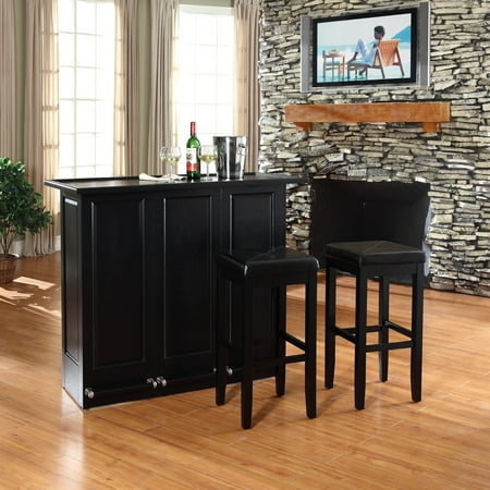 Crosley Mobile Folding Bar In Black Finish With 29" Upholstered Square