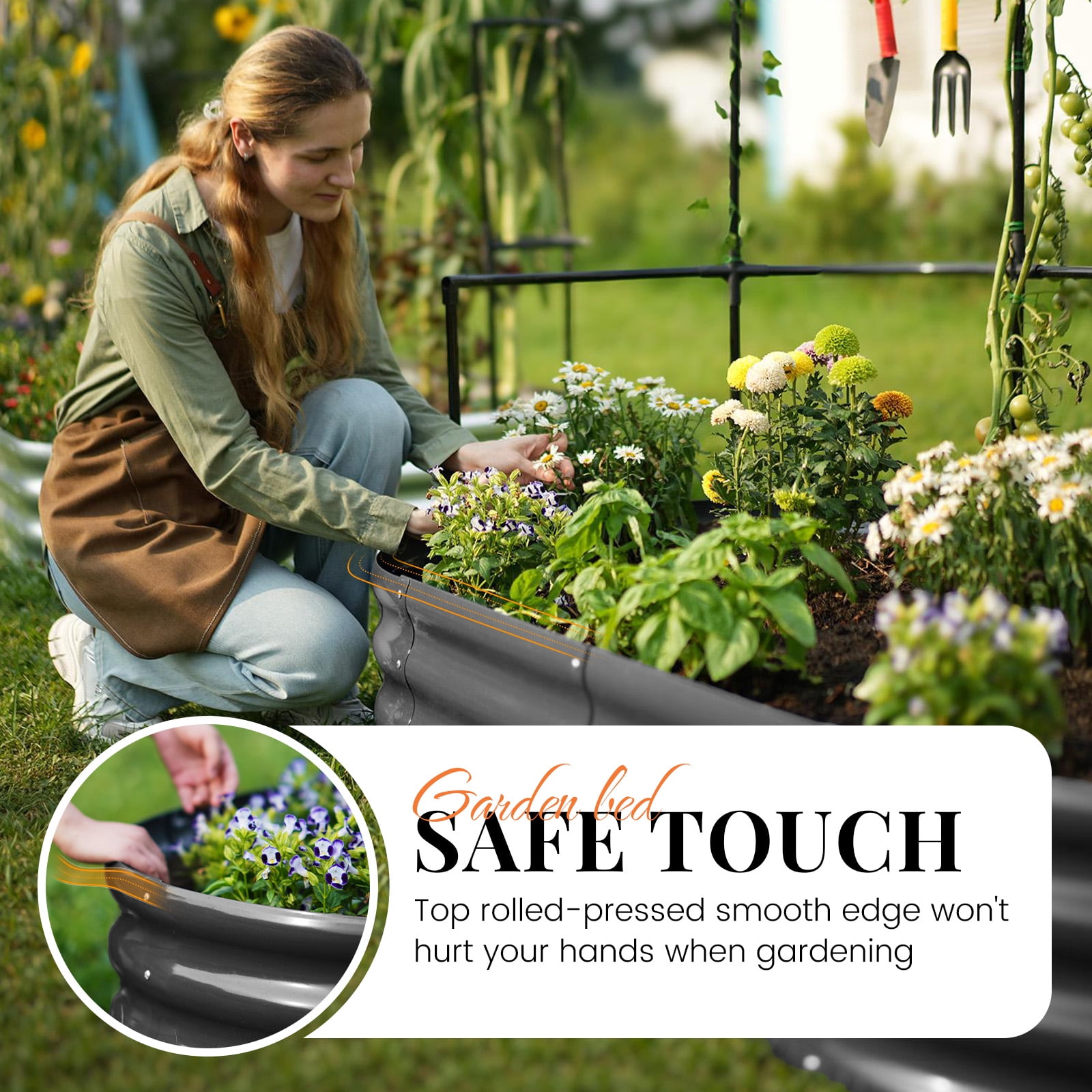 KING BIRD 6x3x1 ft Raised Garden Bed with Arched Trellis Galvanized Steel Metal Planter Garden Box Outdoor for Gardening Climbing Vegetables Flowers Dark Gray