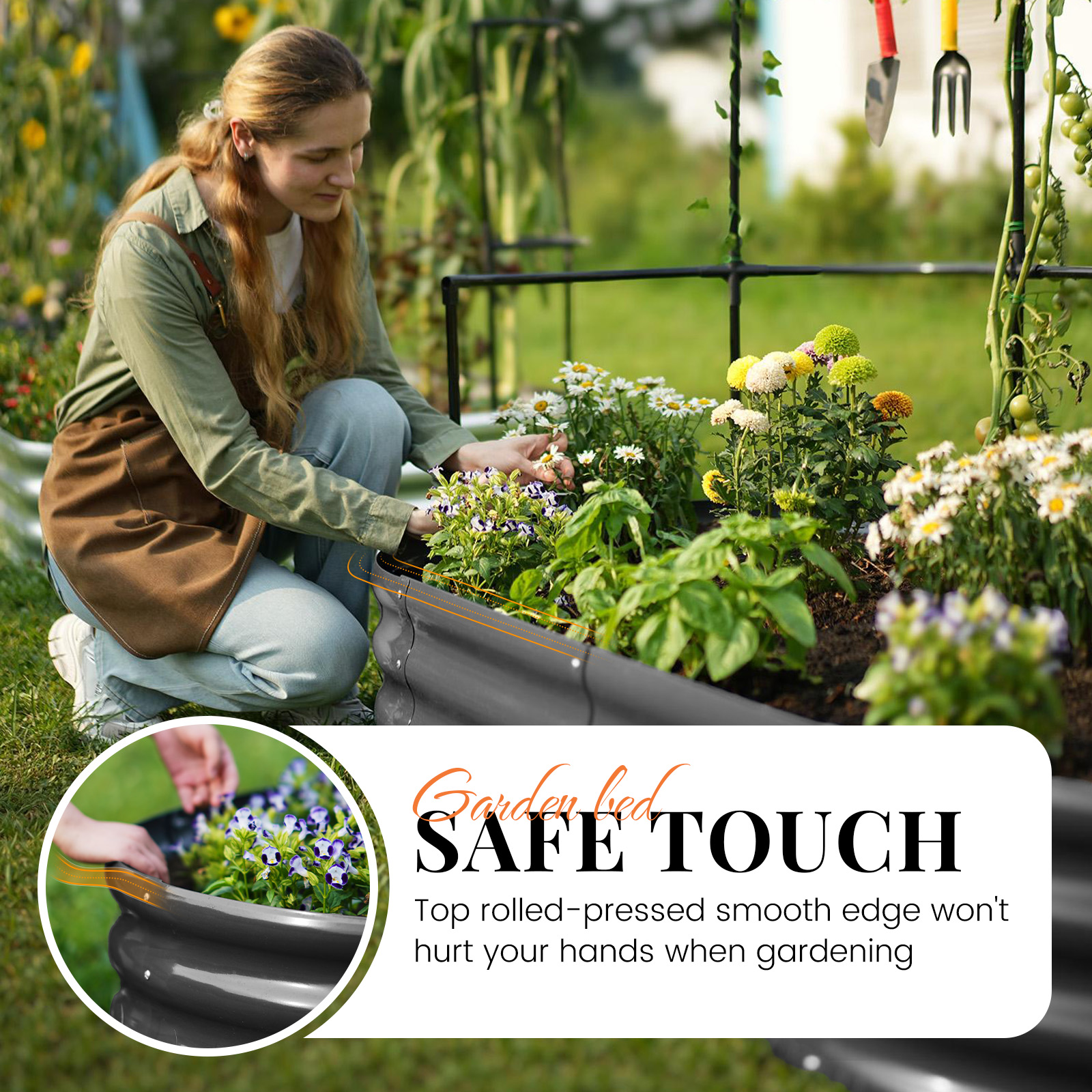 King Bird 4x2ft Raised Garden Bed with Arched Trellis, Gray photo 5
