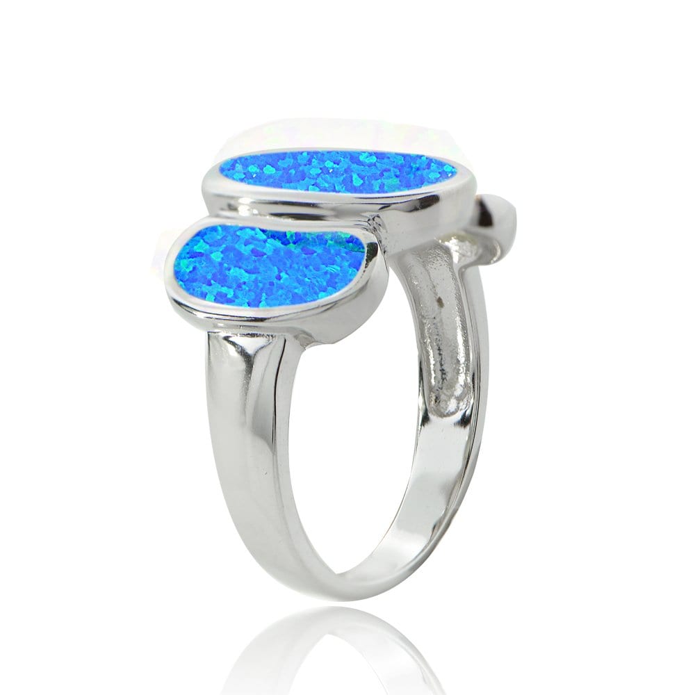 Created Blue Opal Sterling Silver Triple-Oval Fashion Ring