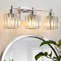 Deyidn Modern 3-Light Bathroom Vanity Light with Crystal Shades, 22 Inch Chrome Dimmable Light Fixture for Mirror