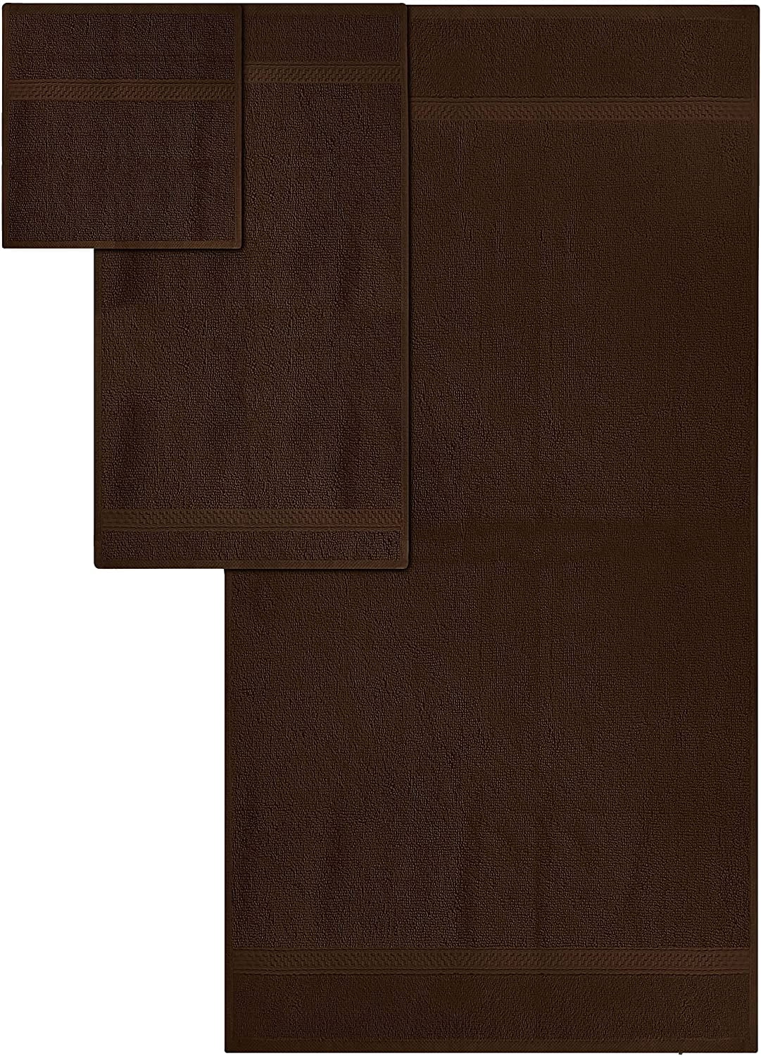 8-Piece Premium Towel Set, 2 Bath Towels, 2 Hand Towels, and 4 Wash Cloths, 600 GSM 100% Ring Spun Cotton Highly Absorbent Towels for Bathroom, Gym, Hotel, and Spa (Brown)
